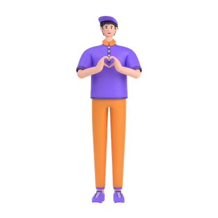 Junge zeigt Herz mit seinen beiden Händen  3D Illustration