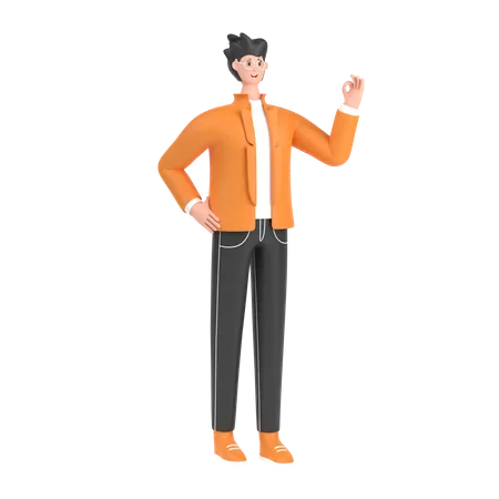 Junge zeigt nette Geste pose  3D Illustration