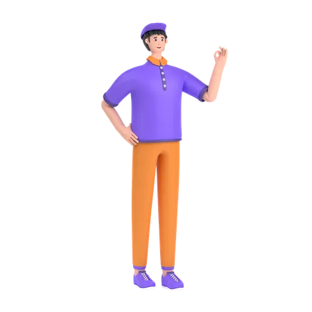 Junge zeigt nette Geste pose  3D Illustration