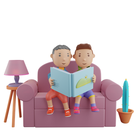 Jungen lesen Geschichtenbuch  3D Illustration