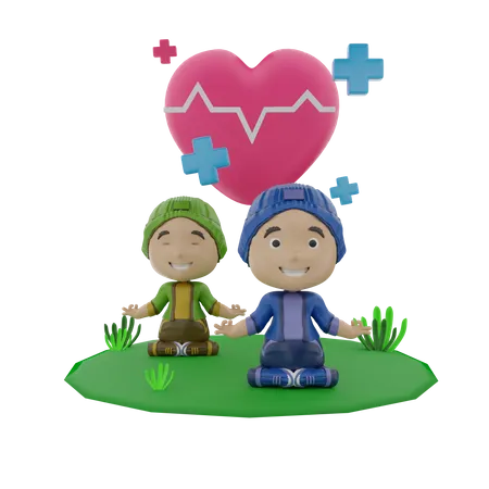 Jungen meditieren am Weltgesundheitstag  3D Illustration