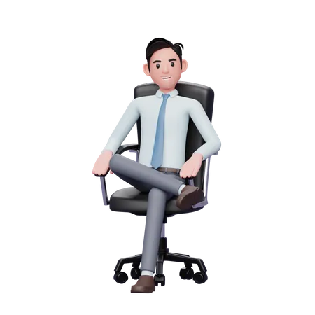 Junger erfolgreicher Geschäftsmann sitzt entspannt auf einem Stuhl  3D Illustration