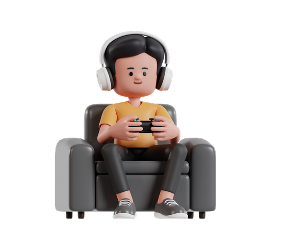 Junge Gamer genießen Videospiele auf einem bequemen Sofa  3D Illustration