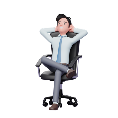 Junger Geschäftsmann, der auf einem Stuhl sitzt und nachdenkt  3D Illustration