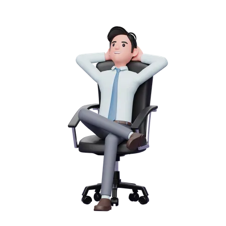 Junger Geschäftsmann, der auf einem Stuhl sitzt und nachdenkt  3D Illustration