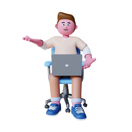Junger Mann arbeitet am Laptop  3D Illustration