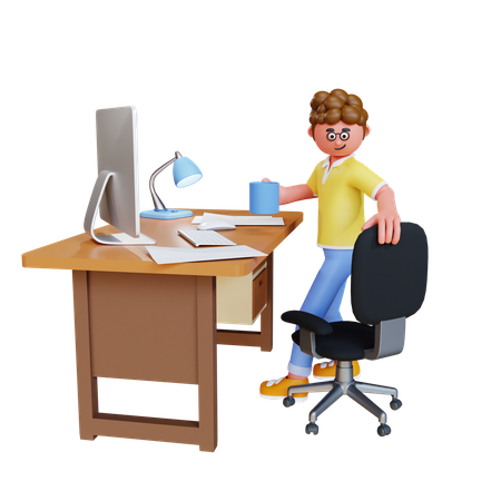 Junger Mann arbeitet im Büro  3D Illustration