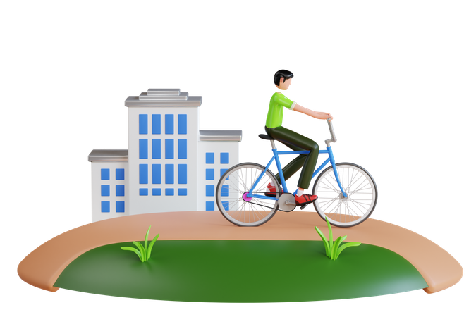 Junger Mann Radfahren im Morgen  3D Illustration