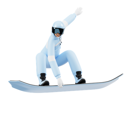 Junger Mann genießt Snowboard  3D Illustration