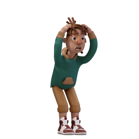 Junger Mann in schockierter Pose  3D Illustration