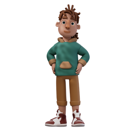 Junger Mann in selbstbewusster Pose  3D Illustration