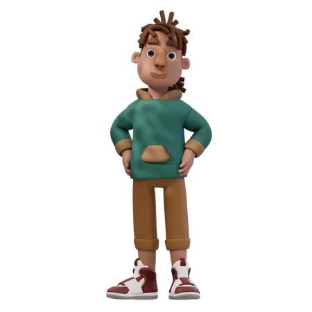 Junger Mann in selbstbewusster Pose  3D Illustration