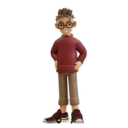 Junger Mann in selbstbewusster Pose  3D Illustration