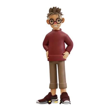 Junger Mann in selbstbewusster Pose  3D Illustration