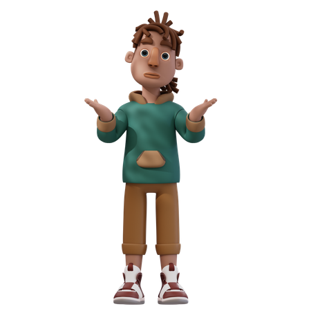 Junger Mann in verwirrter Pose  3D Illustration