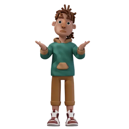 Junger Mann in verwirrter Pose  3D Illustration