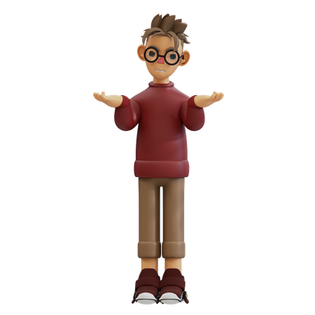 Junger Mann in verwirrter Pose  3D Illustration