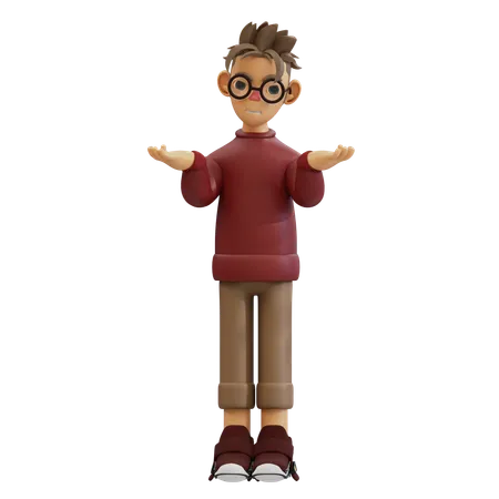 Junger Mann in verwirrter Pose  3D Illustration