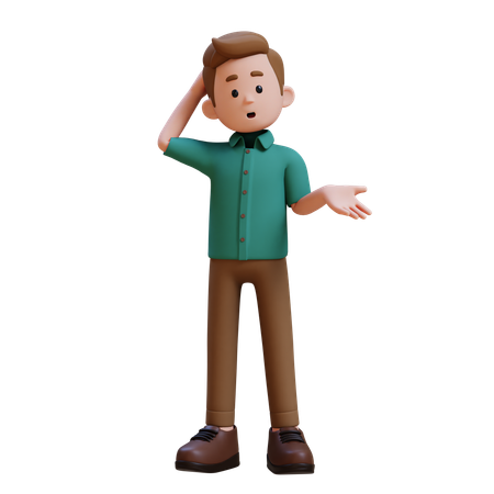 Junger Mann in verwirrter Pose  3D Illustration