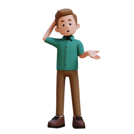 Junger Mann in verwirrter Pose  3D Illustration