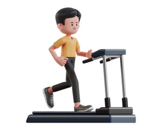 Junger Mann läuft auf dem Laufband für Fitness-Reise  3D Illustration