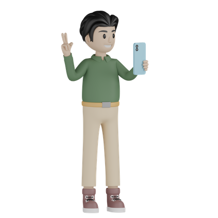 Junger Mann macht Selfie mit Handy  3D Illustration