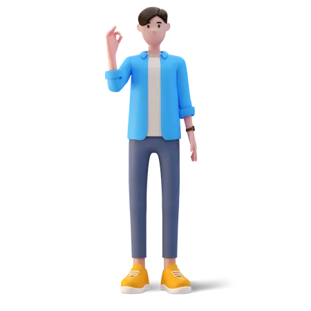 Junger Mann mit ok Zeichen  3D Illustration