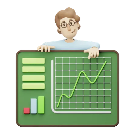 Junger Mann mit statistischen Daten  3D Illustration