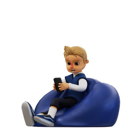 Junger Mann sitzt und benutzt Smartphone  3D Illustration