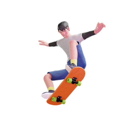 Junger Mann springt mit Skateboard  3D Illustration