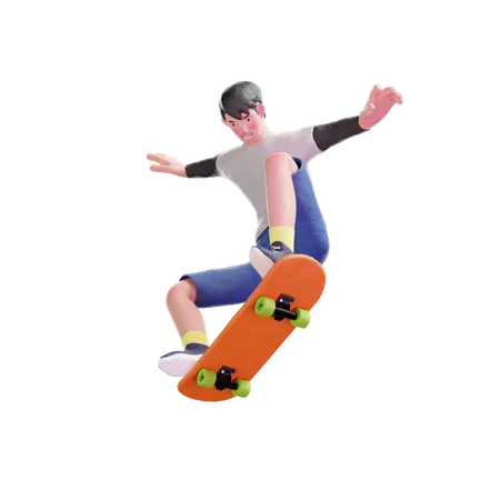 Junger Mann springt mit Skateboard  3D Illustration
