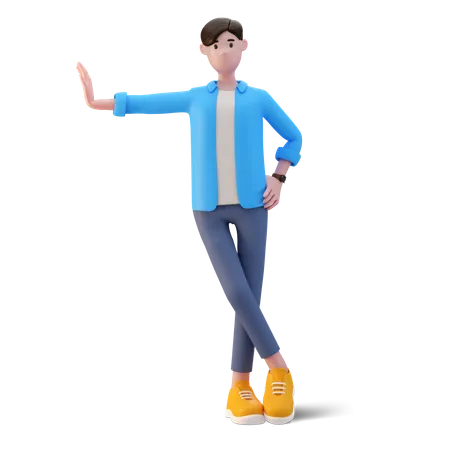 Junger Mann steht in schlanker Pose  3D Illustration