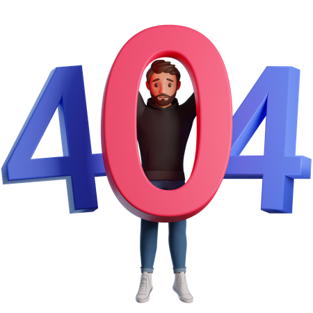 Junger Mann steht mit 404-Fehler  3D Illustration