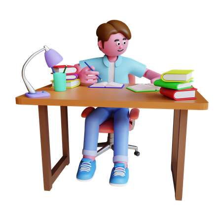 Junger Mann studiert mit Buch  3D Illustration