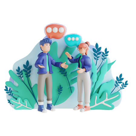 Junger Mann und Frau im Gespräch  3D Illustration