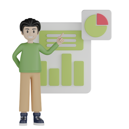 Junger Mann vertritt Geschäftsbericht  3D Illustration