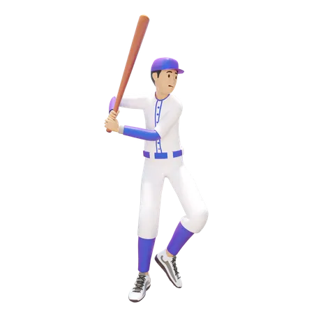 Junger Spieler mit Baseballschläger  3D Illustration