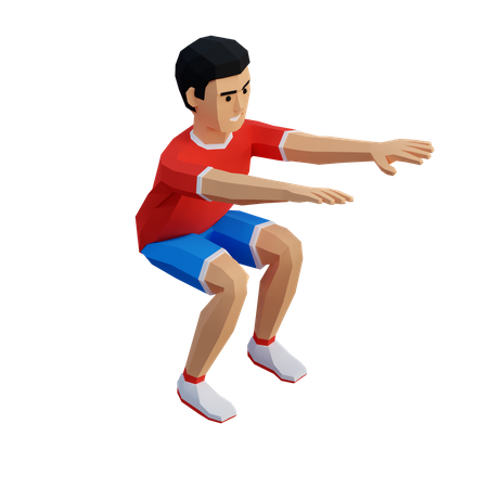 Junger Sportler macht Kniebeugen in Sportbekleidung  3D Illustration