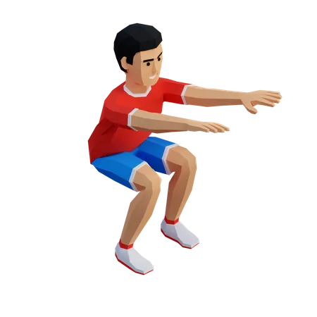 Junger Sportler macht Kniebeugen in Sportbekleidung  3D Illustration