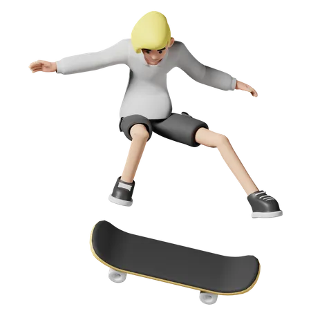 Junge Mädchen spielen mit Skateboard  3D Illustration