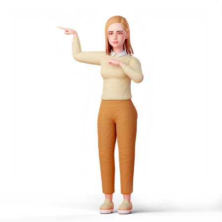 Junges Mädchen zeigt mit beiden Fingern auf die rechte Seite  3D Illustration