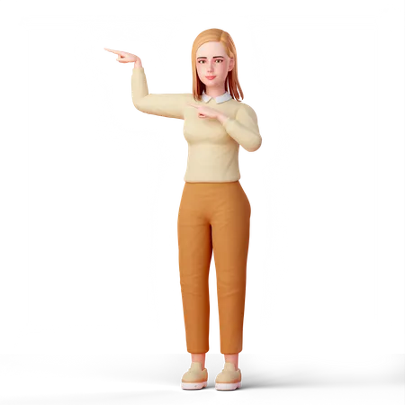 Junges Mädchen zeigt mit beiden Fingern auf die rechte Seite  3D Illustration