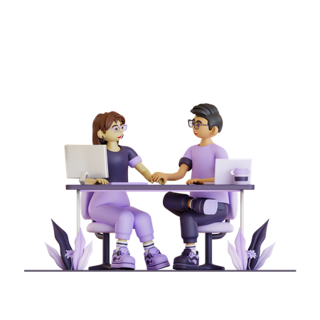 Junges Paar arbeitet zusammen  3D Illustration