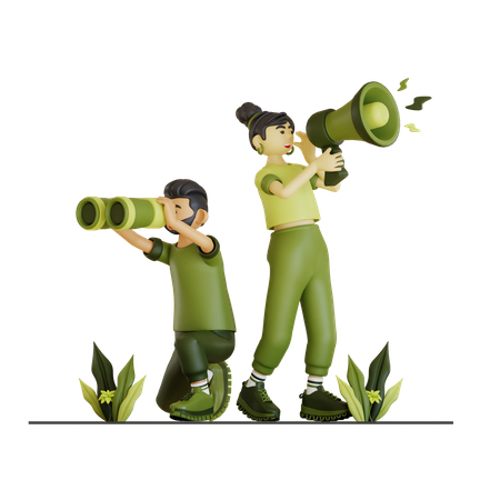 Junges Paar findet etwas und schreit  3D Icon