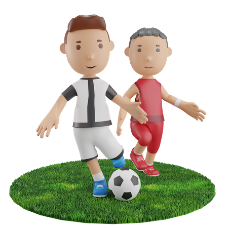 Jungs spielen Fußball  3D Illustration