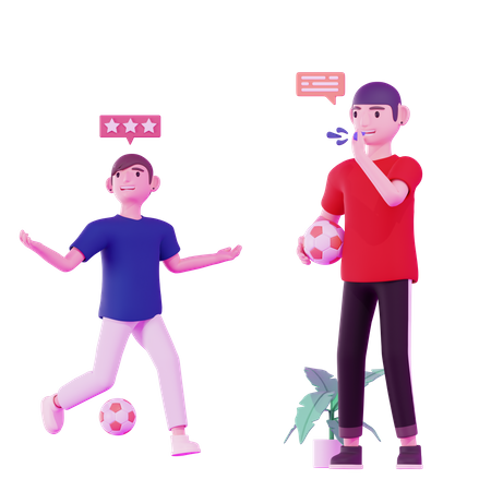 Jungs spielen Fußball  3D Illustration