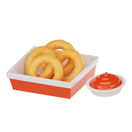 Crispy Delight Of Fried Onion Rings Capturing The Essence Of Fast Food And Indulgent Snacks Perfect For Food Related Content And Culinary Visuals 3 D Render Illustration 3D Icon