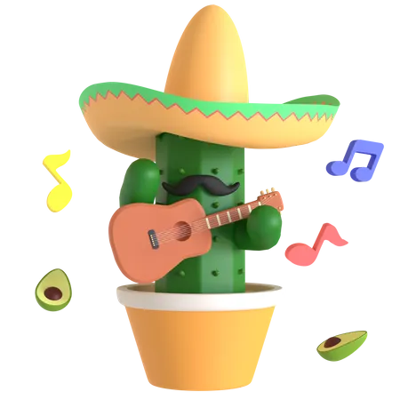 Kaktus spielt Gitarre  3D Illustration