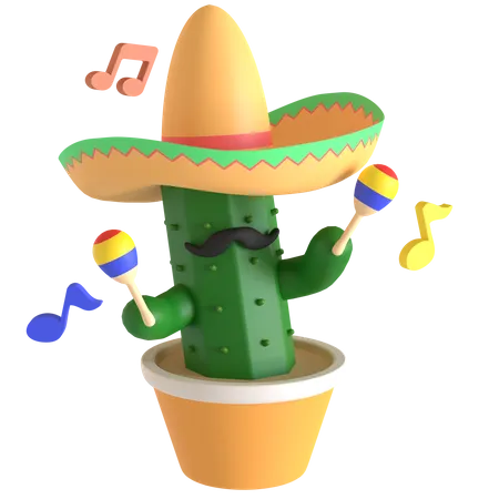 Kaktus spielt Maracas  3D Illustration