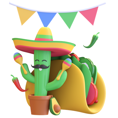 Kaktus spielt Maracas mit Taco  3D Illustration